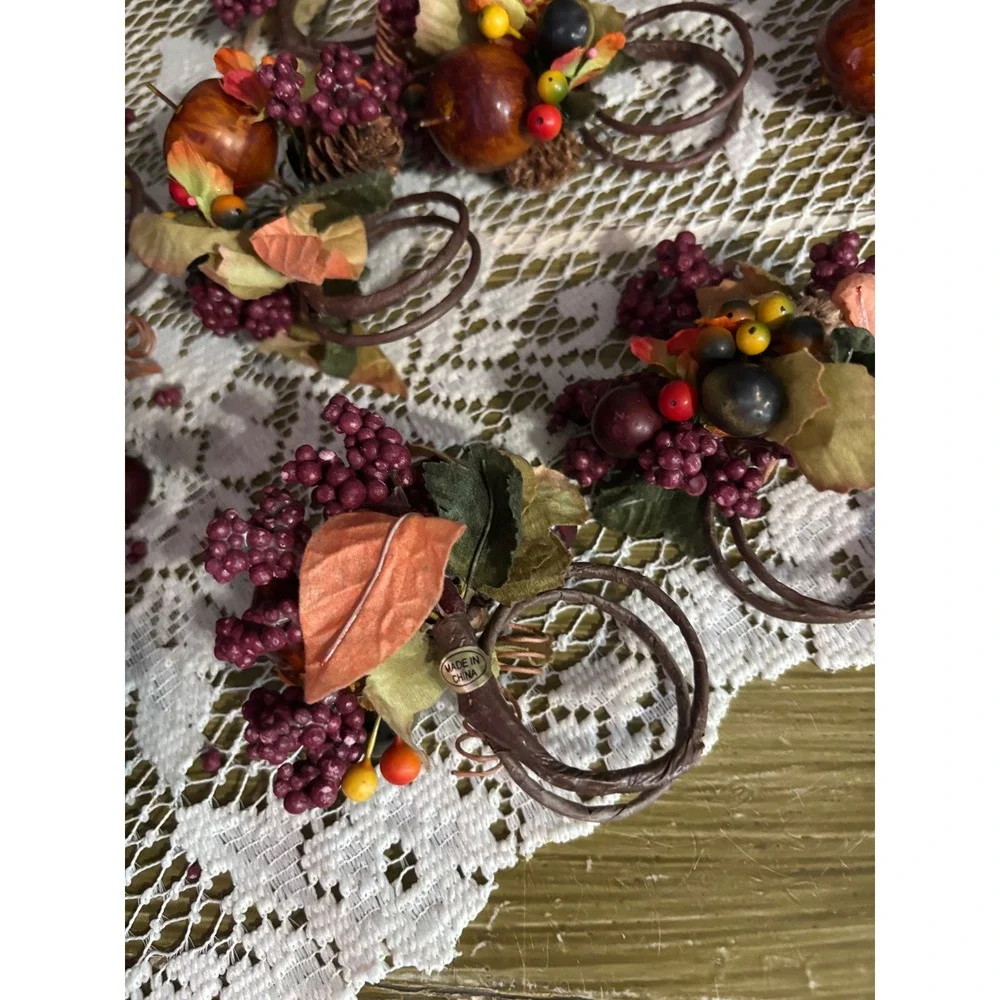 Vintage Autumn Harvest Napkin Rings Set of 10 Faux Berry Apple Pinecone Fall Dec